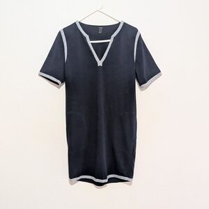 J. Crew Dark Navy White Trim Cotton Shirt Dress With Pockets Nautical Academia